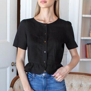 Emerson Fry Shortsleeve Pintuck Top - Black